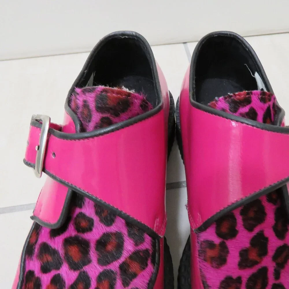 UNDERGROUND ENGLAND King Tut Pink Patent Leopard Print Pony Hair Creeper Shoes - Picture 6 of 16